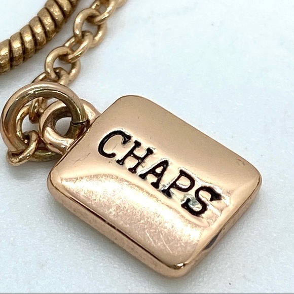 CHAPS Peach Cotton Tassels Necklace Goldtone Chain with Rhinestones - Picture 2 of 10